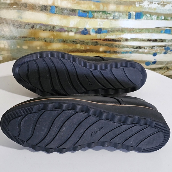 Clarks SHARON RAE Lace Up Black Leather Wedge Comfort Oxford Shoes Women's 9.5 - Picture 6 of 16